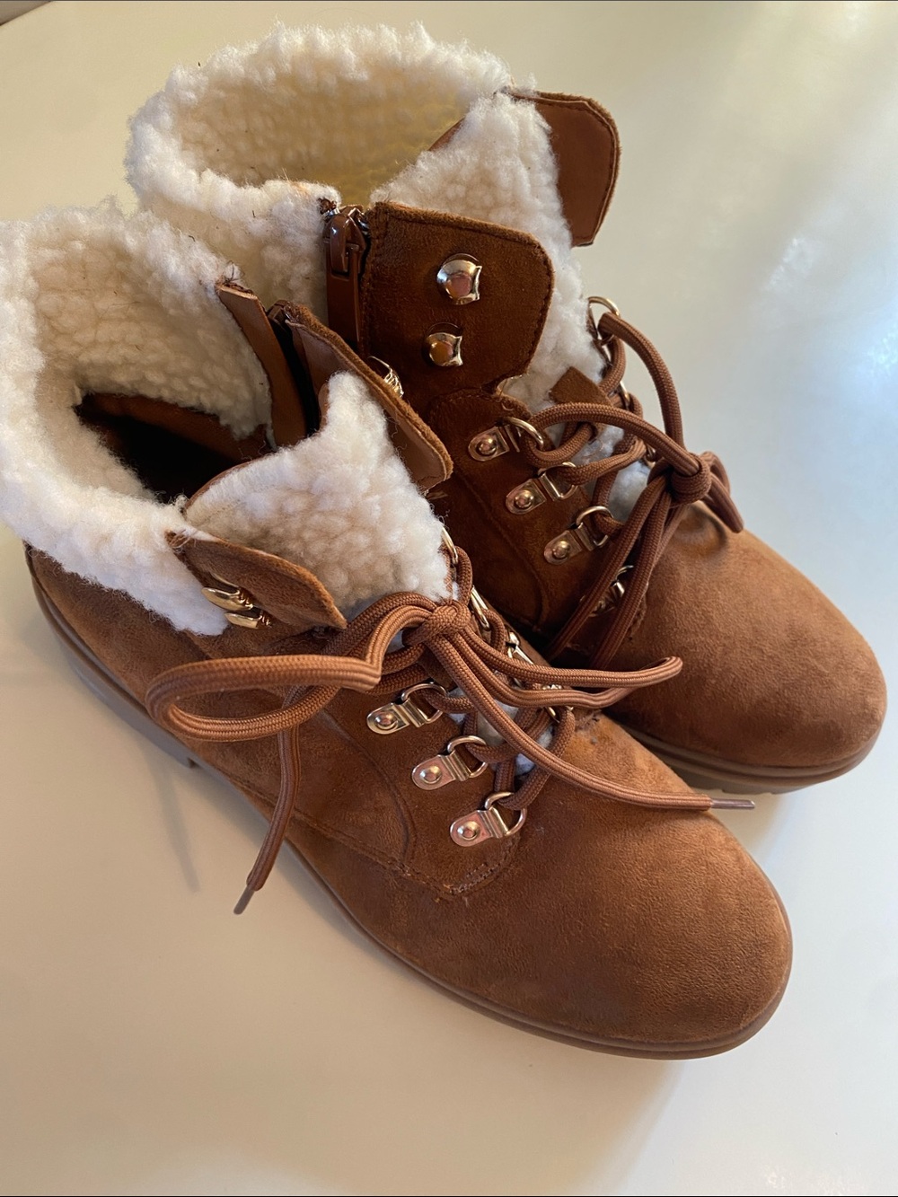 Women's Brown Top Moda Sherpa Lined Lace-Up Boots Like New-10 Outdoor Winter